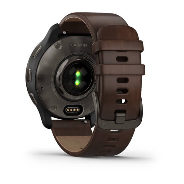 Garmin Venu 2 Plus Slate Stainless Steel Bezel With Slate Case And Brown Leather Band 43 mm