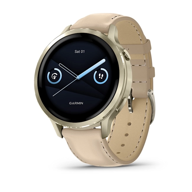 Garmin Venu 4 - 41 mm Lunar Gold with Bone Silicone Band and Light Sand Leather Band Watch