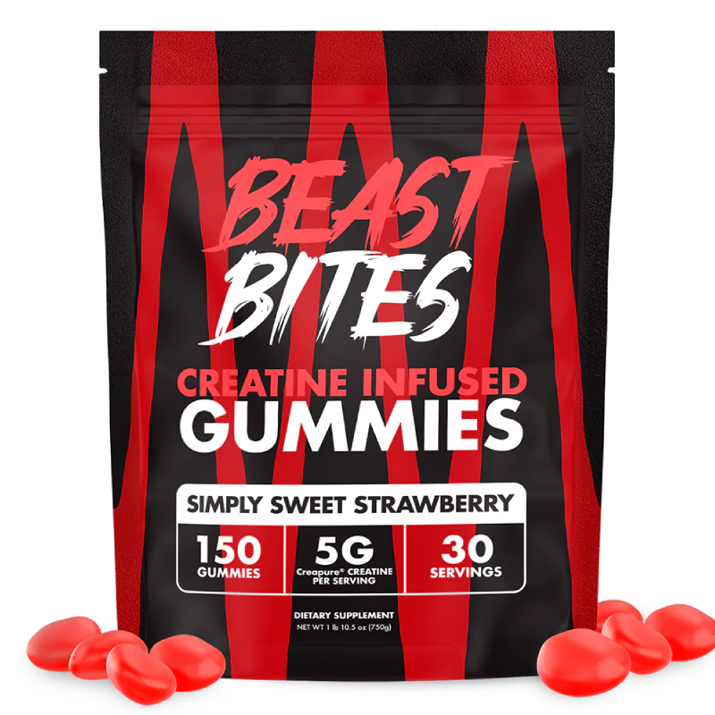 Beast Bites Creatine Infused 150 Gummies - Simple Sweet Strawberry