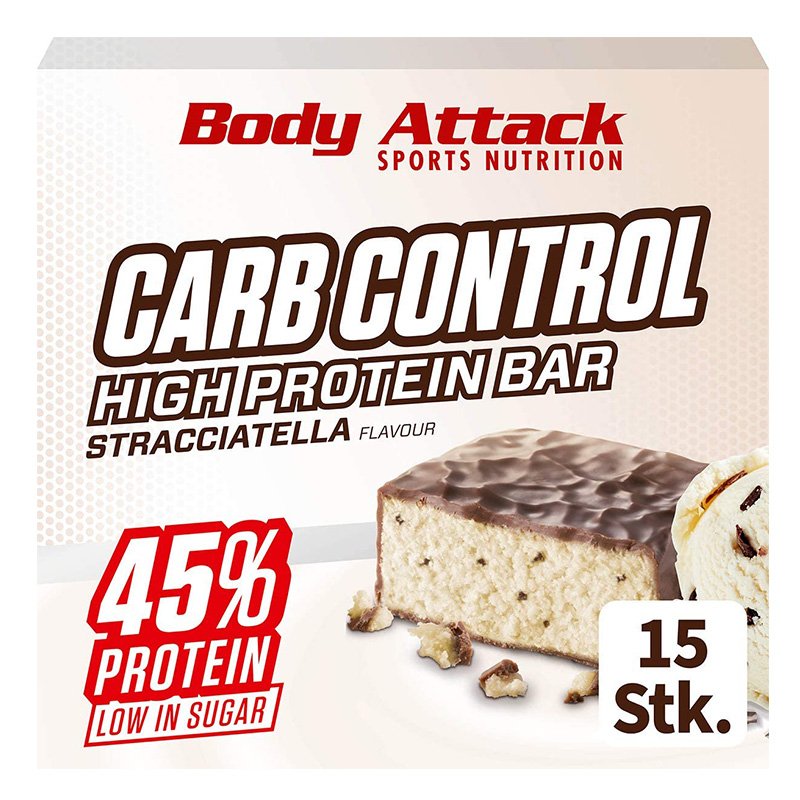 Body Attack Carb Control Protein Bar 100 G 15Pcs - Stracciatella Best Price in Dubai