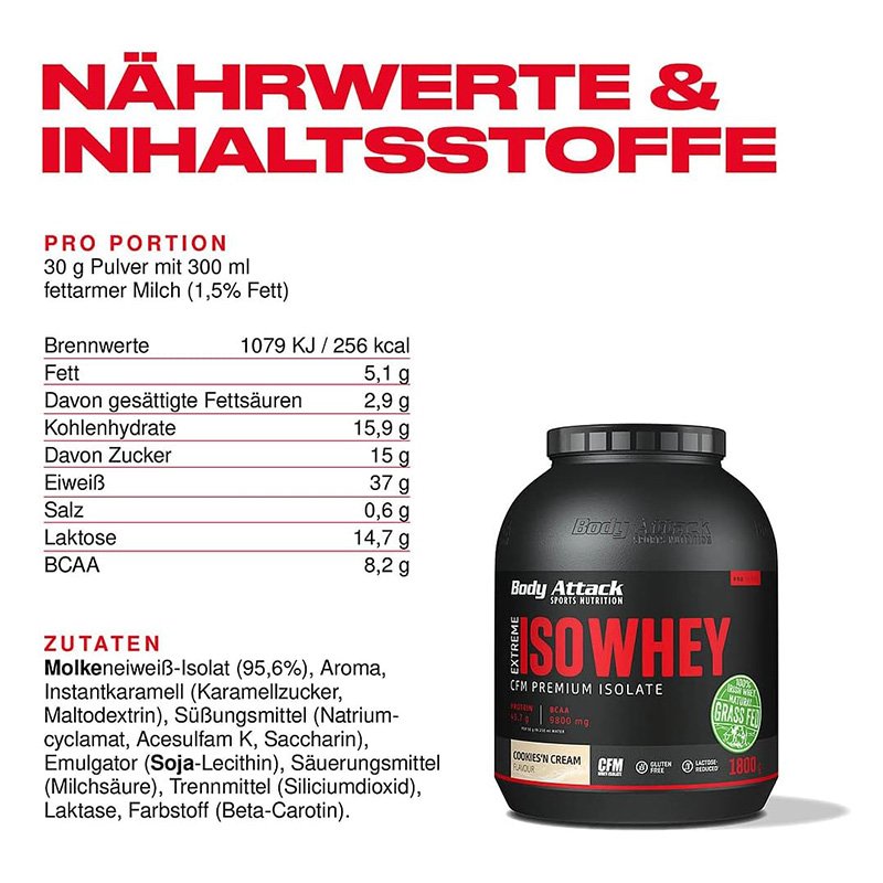 Body Attack Extreme ISO Whey 1800 g - Cookies N Cream Best Price in Dubai