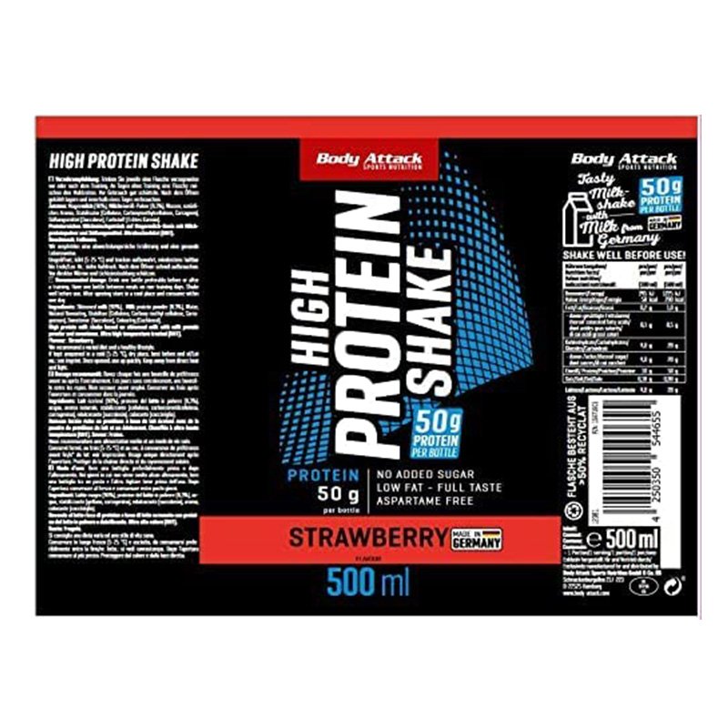 Body Attack High Protein Shake 500 ml 10 Pc in Box - Strawberry Best Price in Abu Dhabi