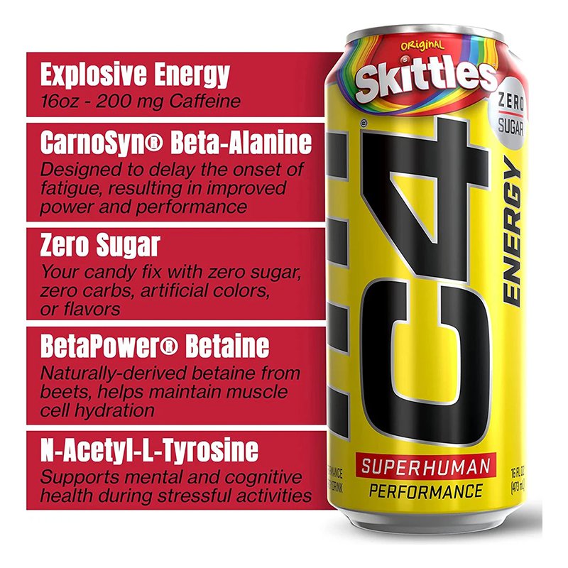C4 Performance Energy Carbonated Drink16 oz 12 Pcs in Box - Skittles Best Price in Dubai