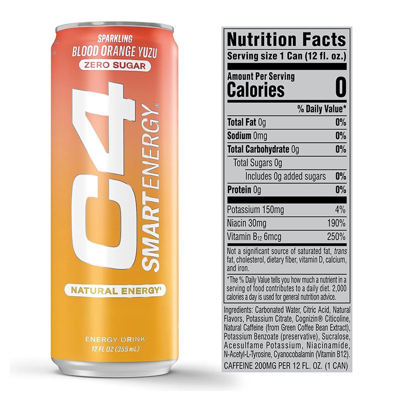 C4 Smart Energy Drink 12oz 12 Pcs in Box - Blood Orange Best Price in Dubai