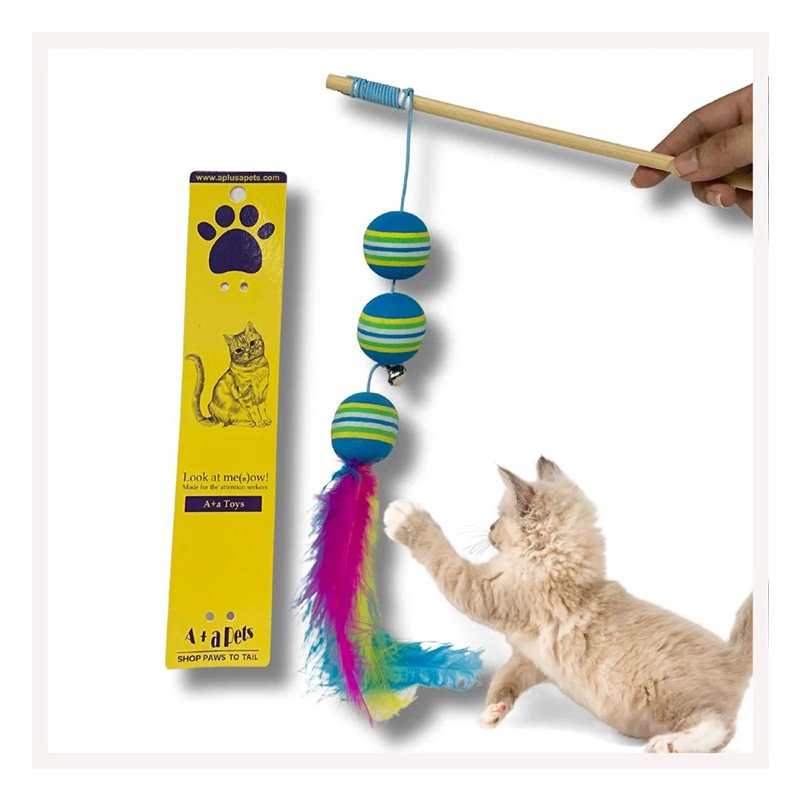 Cat Wand Teaser Interactive Toy with Retractable Ball Feather Play - Blue Best Price in UAE