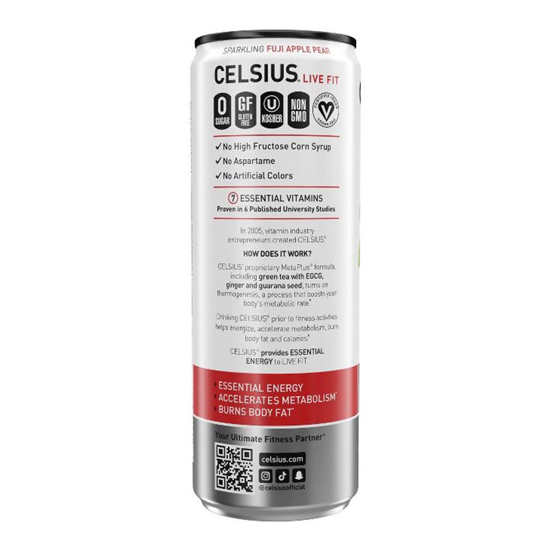 Celsius Live Fit Sparkling Drink 355ml Pack of 12 - Fuji Apple Pear Best Price in Dubai