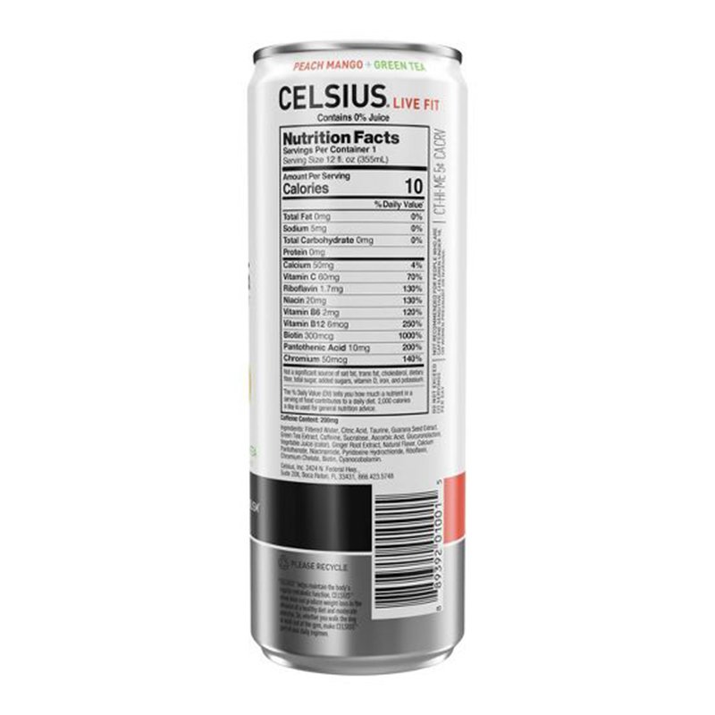 Celsius Live Fit Sparkling Drink N/C 355ml Pack of 12 - Peach Mango Green Tea Best Price in Abu Dhabi