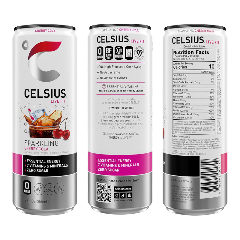 Celsius Live Fit Sparkling Water 355ml 12 Pcs in Box - Cherry Cola Best Price in Abu Dhabi