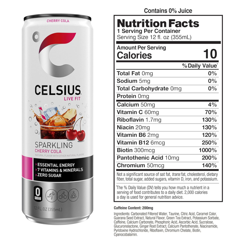 Celsius Live Fit Sparkling Water 355ml 12 Pcs in Box - Cherry Cola Best Price in UAE