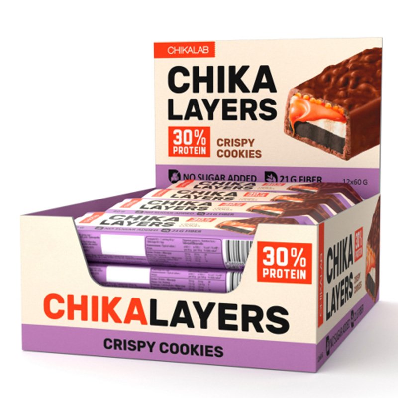 Chika Layers Protein Bar 60 G 12 Pcs in Box - Crunchy Biscuits