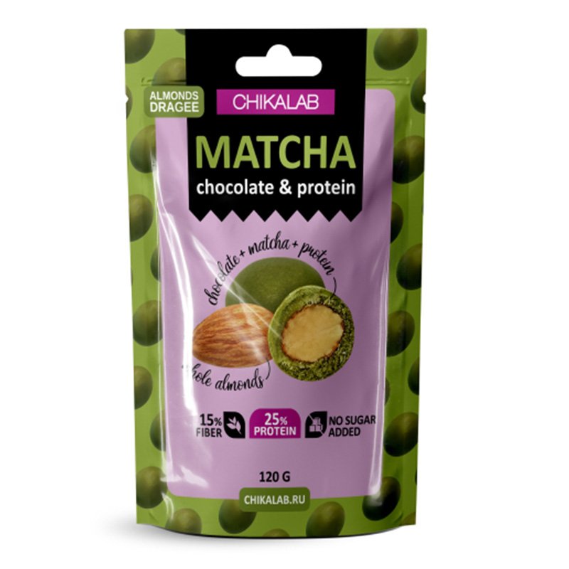 ChikaLab Protein Dragee Chocolate Balls 120 G - Almonds in White chocolate with Matcha