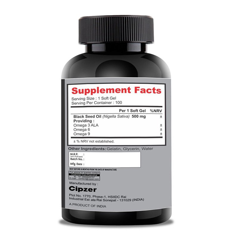 Cipzer Kalonji - Black Seeds Oil Softgel Capsule | 500mg Best Price in Dubai
