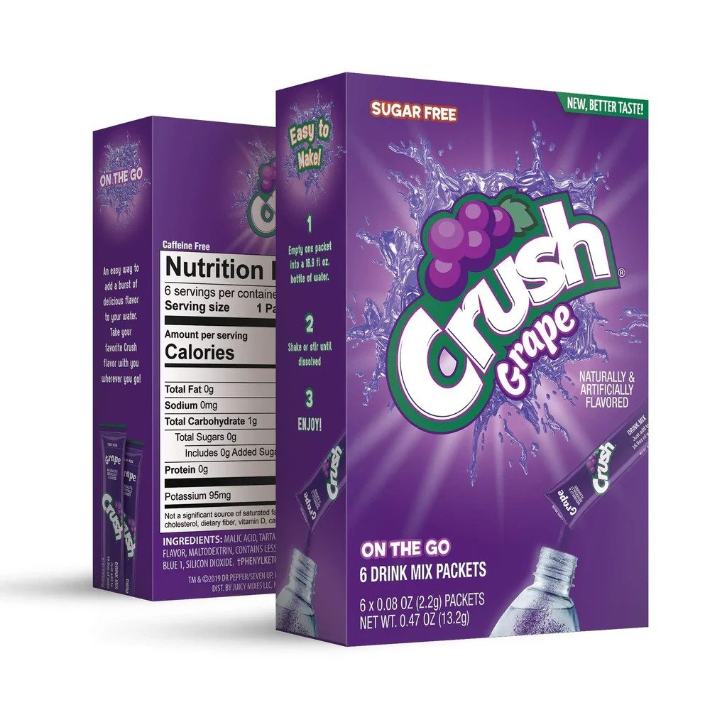 Crush Singles to Go Convenient Drink Mix Packets for On-the-Go Refreshment 2 Pcs in Box -  Grape