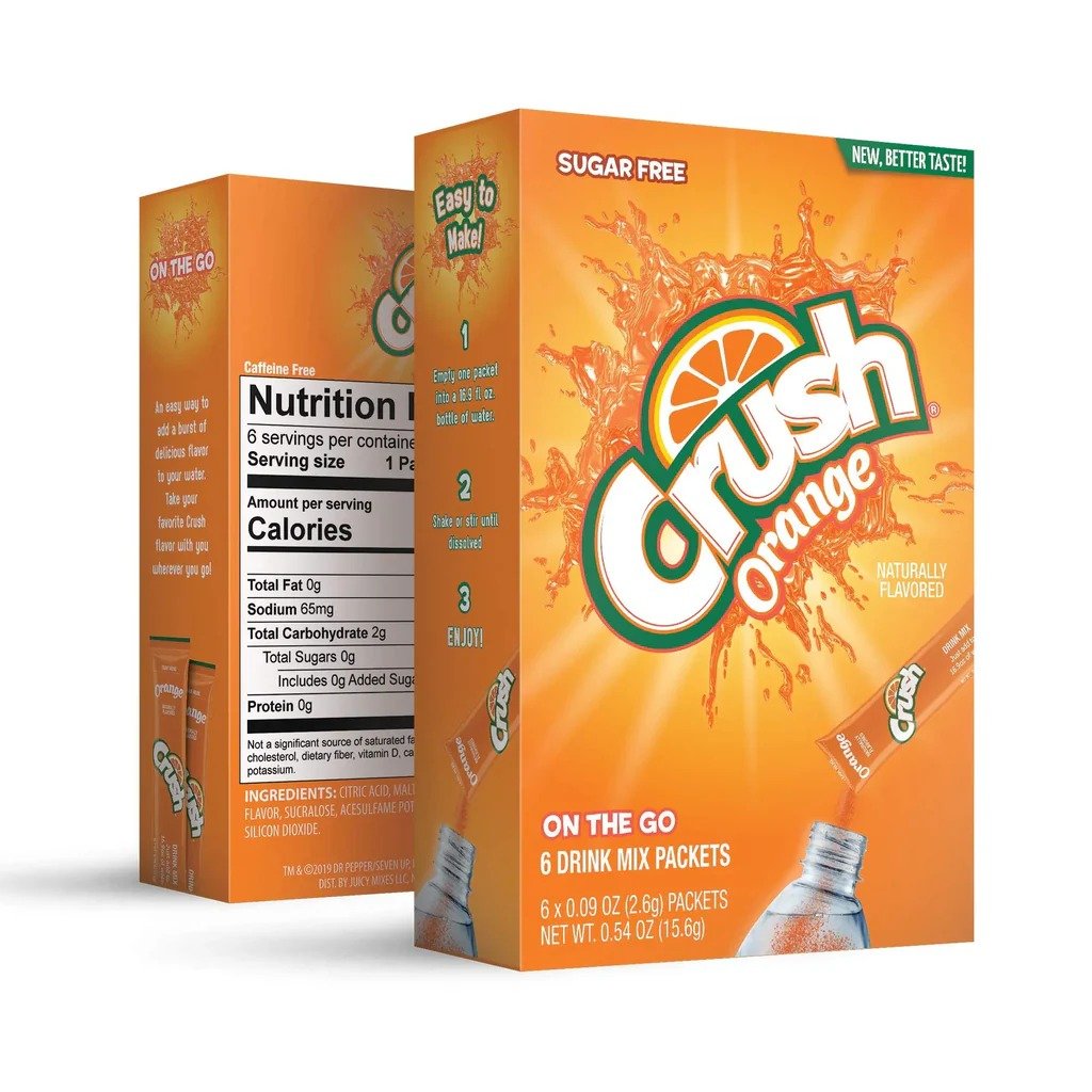 Crush Singles to Go Convenient Drink Mix Packets for On-the-Go Refreshment 2 Pcs in Box - Orange
