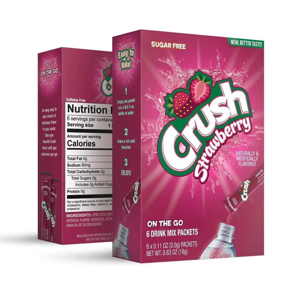 Crush Singles to Go Convenient Drink Mix Packets for On-the-Go Refreshment 2 Pcs in Box - Strawberry