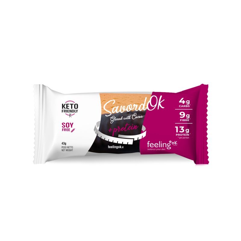 FeelingOK SavordOk Glazed With Cocoa Protein Bar 43 G 10 Pcs in Box - Orange