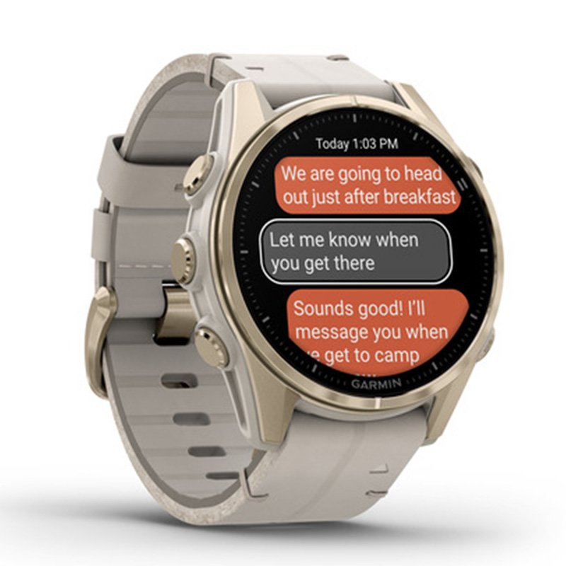 Garmin Fenix 8 – 43 mm Amoled Sapphire Soft Gold Stainless Steel With A Fog Gray Leather Band Best Price in Abu Dhabi