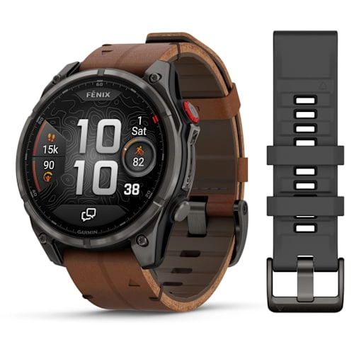 Garmin Fenix 8 Pro - 51 mm AMO LED Sapphire Carbon Grey DLC Titanium with Chestnut leather band Watch