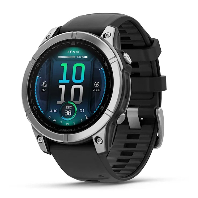 Garmin Fenix E – 47 mm Amoled Stainless Steel With A Black Silicone Band Watch