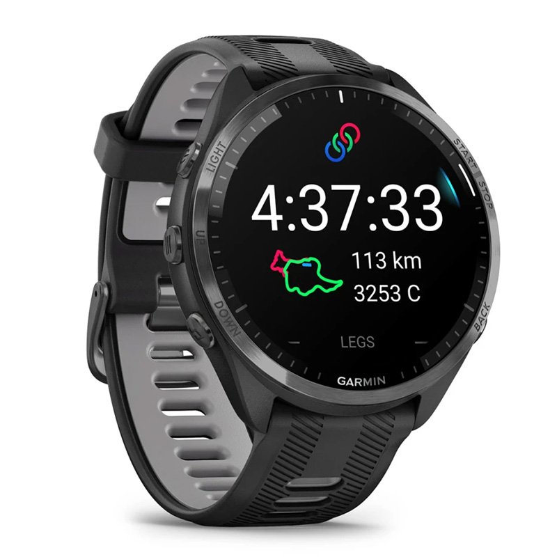 Garmin Forerunner 965 Carbon Grey DLC Titanium Bezel with Black Case and Black/Powder Grey Silicone Band Watch Best Price in Abu Dhabi