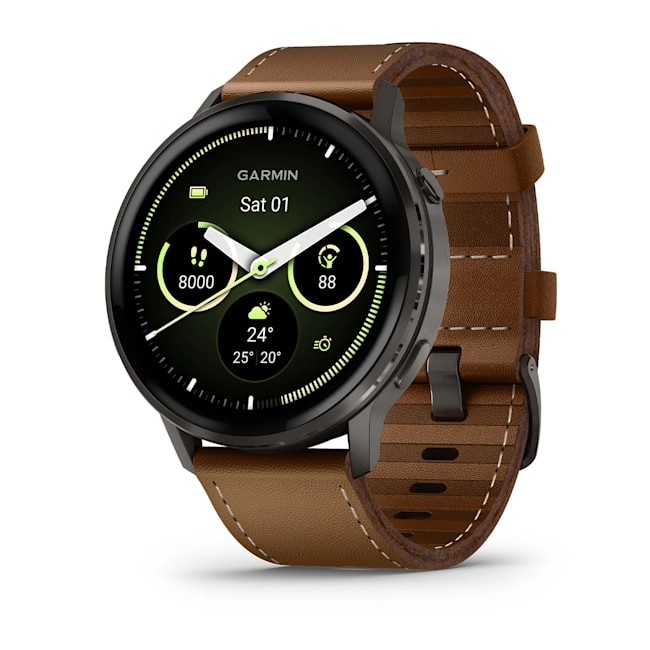 Garmin Venu 4 - 45 mm Slate with Black Silicone Band and Brown Leather Band Watch