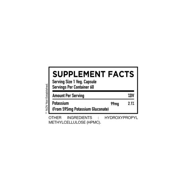 HC Nutrition Potassium Gluconate 595 mg 60 Capsules Best Price in Al Ain