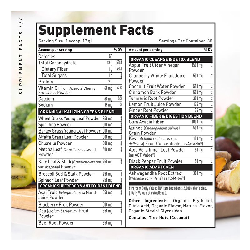 Kaged Outlive 100 Organic Superfood Greens 30 Servings - Apple Cinnamon Best Price in Dubai