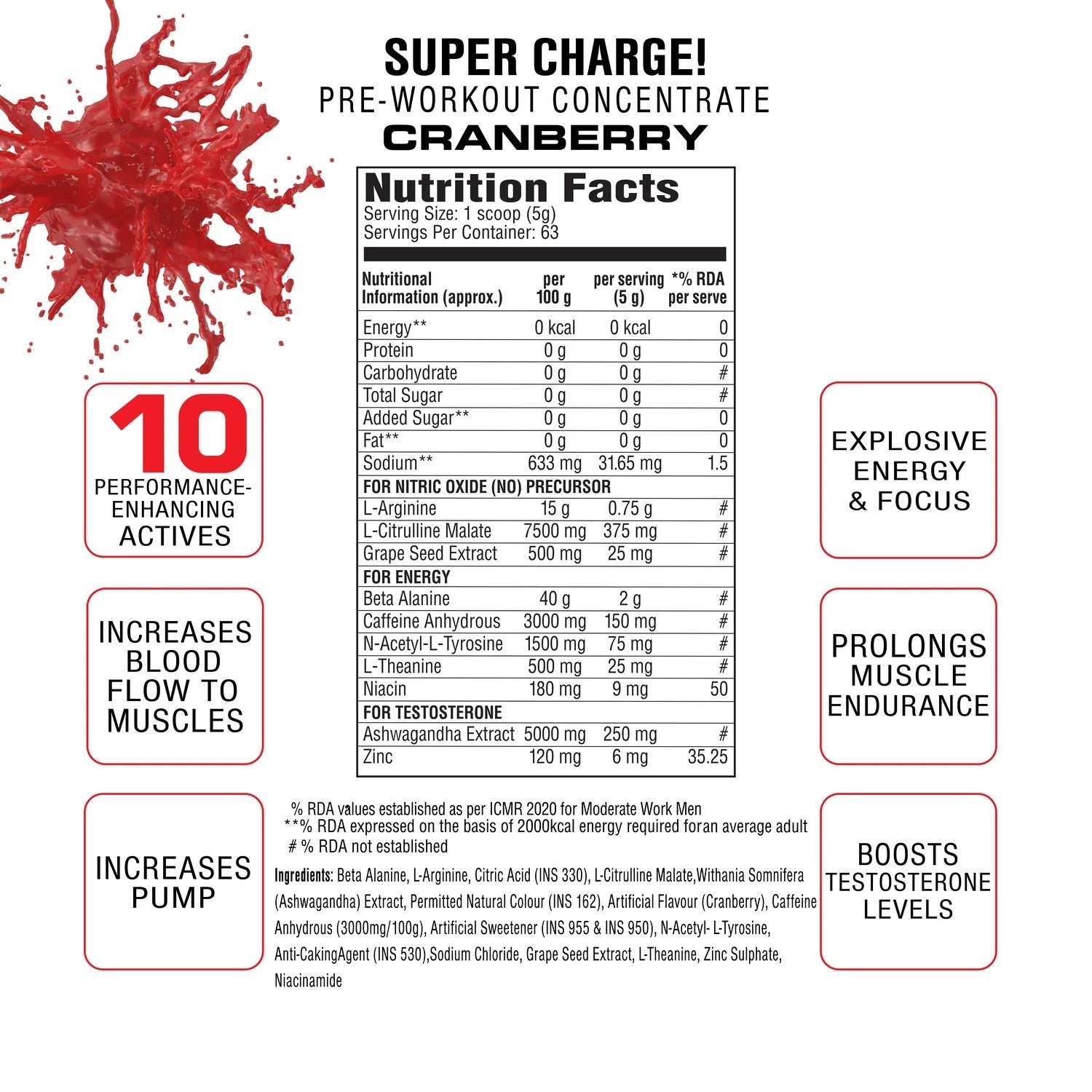 Labrada Super Charge Pre-workout Concentrate 315 G - Cranberry Best Price in Ajman