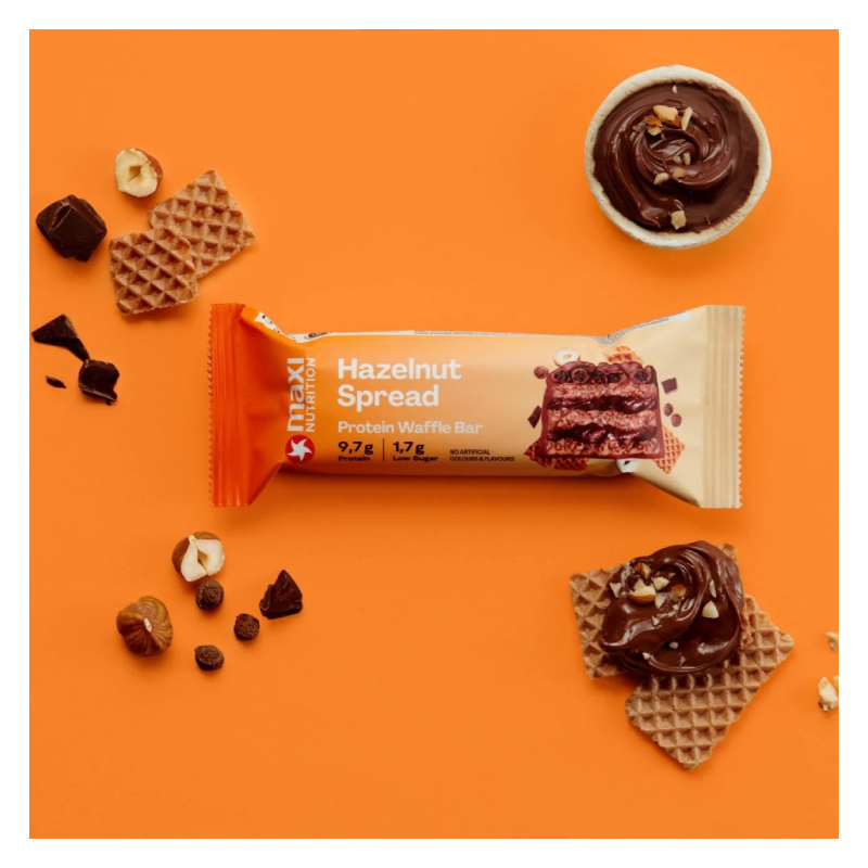 Maxi Nutrition Crispy Waffle Protein Bar 39 G 12 Pcs in Box - Hazelnut Spread Best Price in Abu Dhabi
