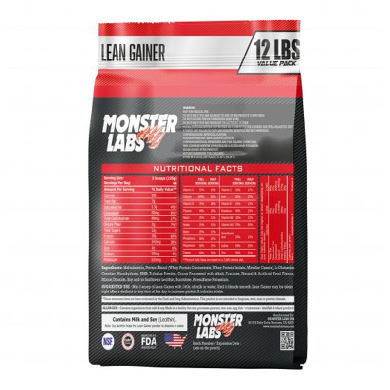 Monster Labs Lean Mass Gainer 12 lbs - Chocolate Splash Best Price in Dubai