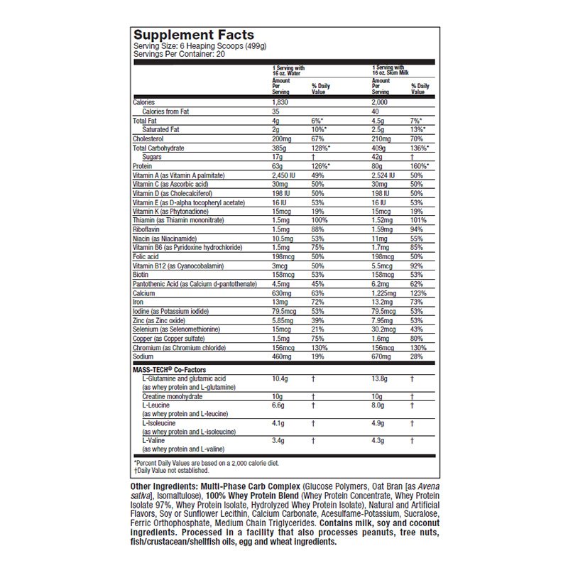 Muscletech Mass Tech Elite Extreme 2000 7lbs - Vanilla Best Price in Dubai