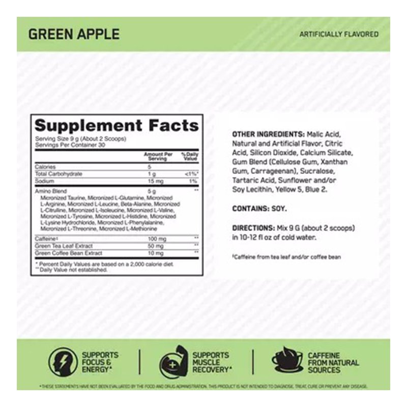 Optimum Nutrition Essential Amin.O. Energy 270 G - Green Apple Best Price in Dubai