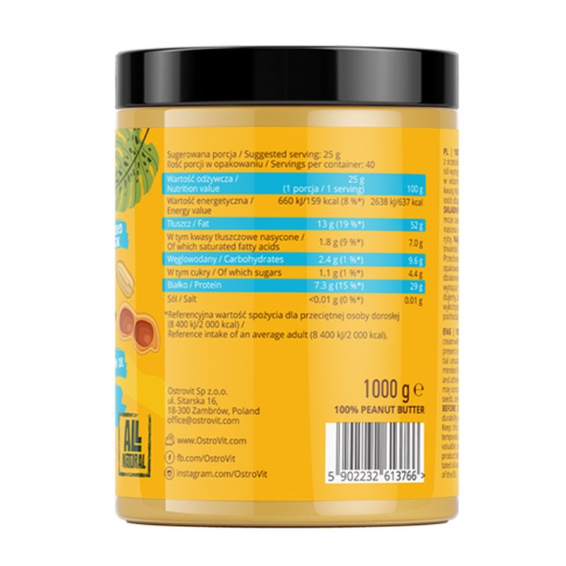 OstroVit 100% Peanut Butter 1000 g - Smooth Best Price in Dubai