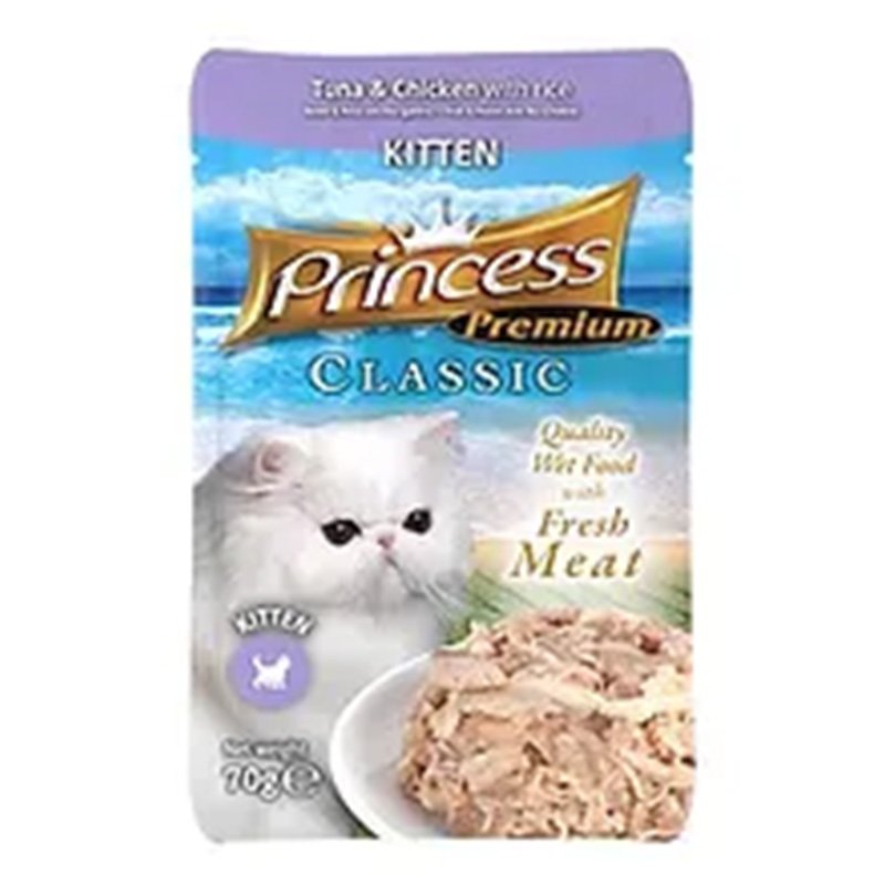 Princess  Premium Pouch Food Chicken & Tuna with Rice Kitten 70 G x 10 Pouches