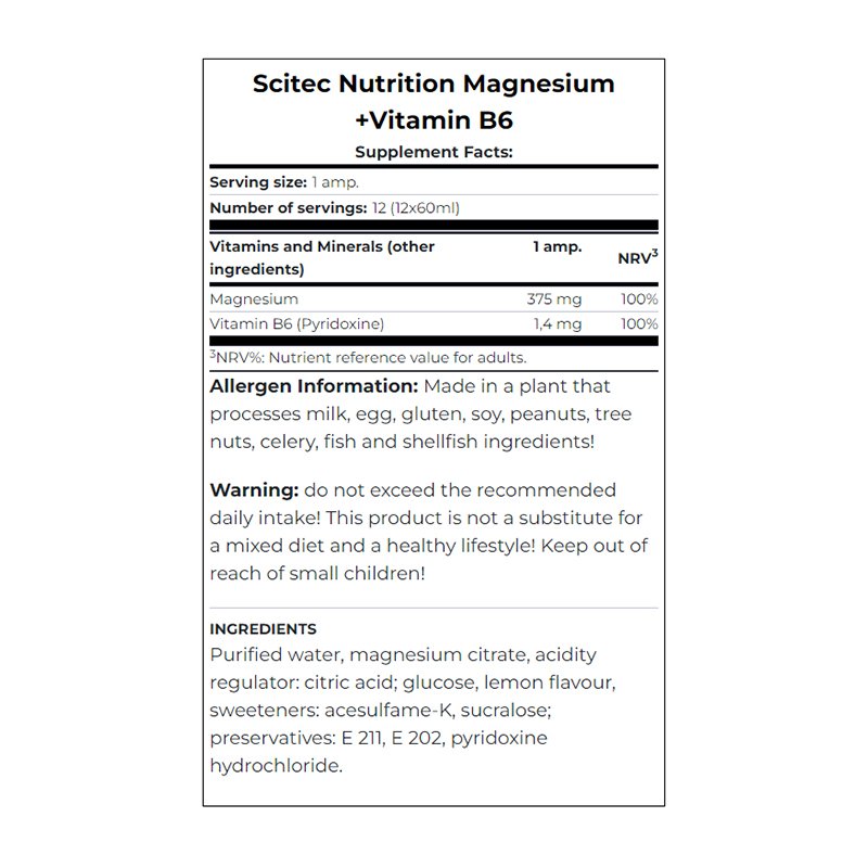 Scitec Nutrition Magnesium + Vitamin B6 Shot 60 ml - Lemon Best Price in Dubai