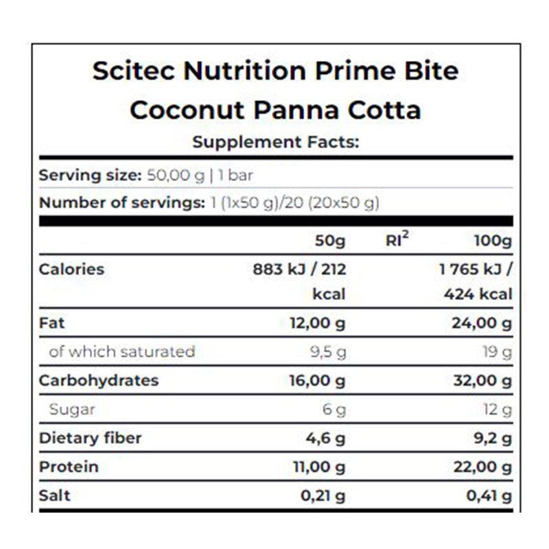Scitec Nutrition Prime Bite Protein Bar 50G 20Pcs - Coconut Pannacotta Best Price in Dubai