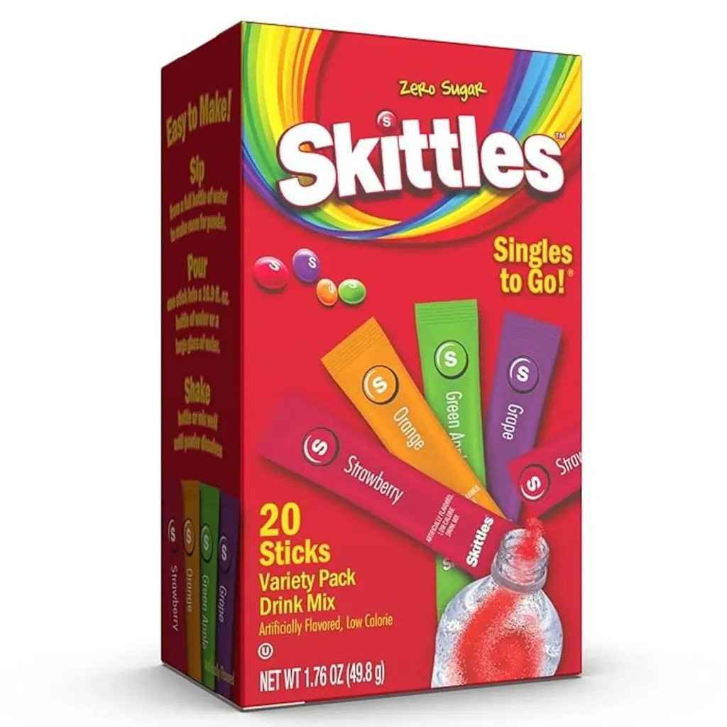 Skittles Singles To Go Variety Pack 20 Sticks 4 Flavour 6 Pcs in Box