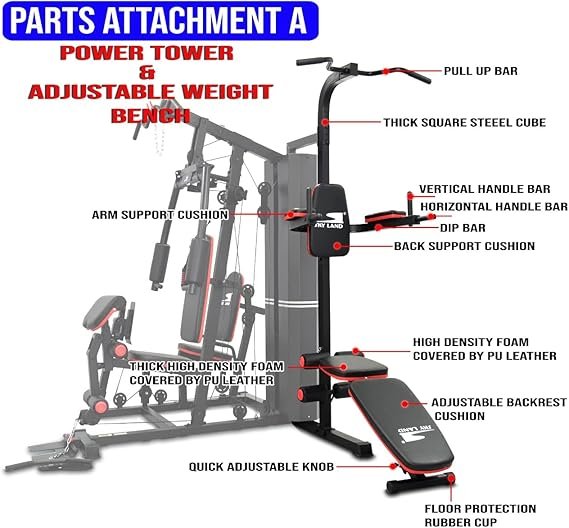 Sky Land Home Gym 3 Station Weight Stack With Pull up bar Sit Up Power Tower Workout Stand Bench Press Best Price in Al Ain