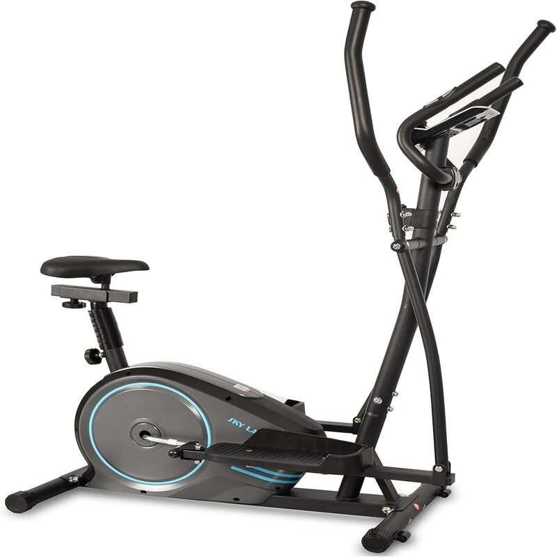 SkyLand 2-in-1 Elliptical Exercise Bike & Cross Trainer – 8-Level Magnetic Resistance, App Compatible, Home Cardio Machine - Grey EM-1572