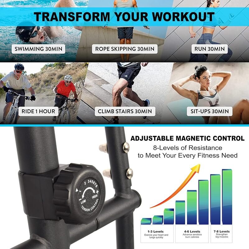 SkyLand 2-in-1 Elliptical Exercise Bike & Cross Trainer – 8-Level Magnetic Resistance, App Compatible, Home Cardio Machine - Grey
