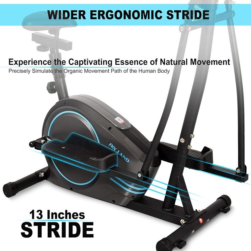 SkyLand 2-in-1 Elliptical Exercise Bike & Cross Trainer – 8-Level Magnetic Resistance, App Compatible, Home Cardio Machine - Grey