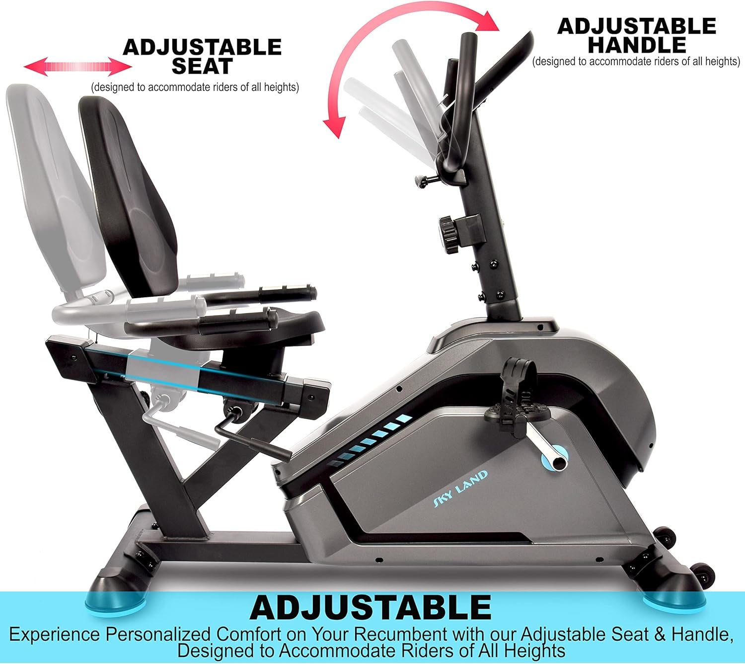 SkyLand Recumbent Exercise Bike – 8-Level Magnetic Resistance, Adjustable Seat & App Compatible for Home Gym - Black Grey  Best Price in Dubai