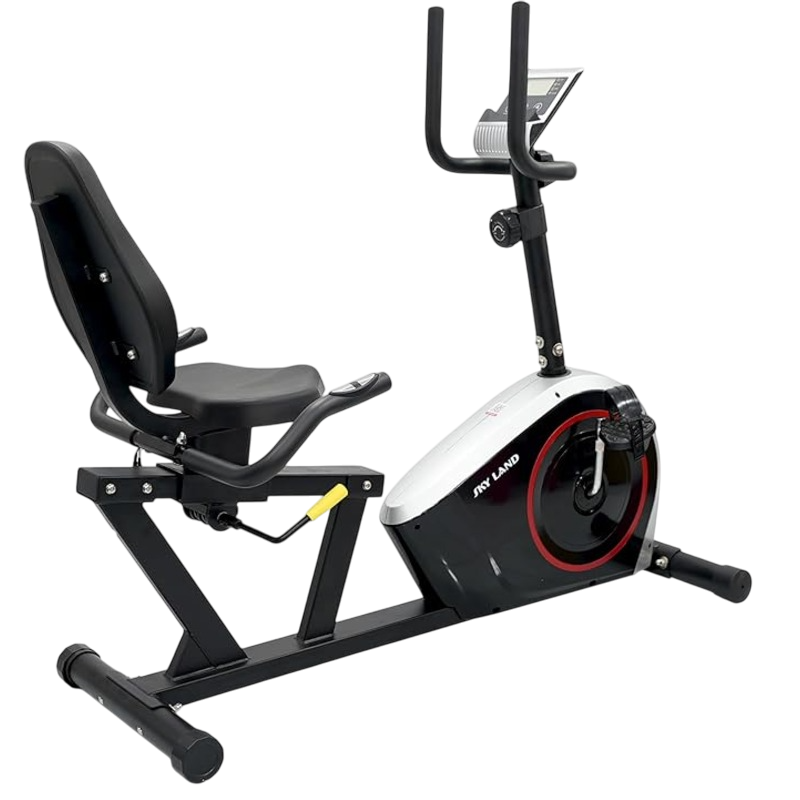 SkyLand Recumbent Exercise Bike – 8-Level Magnetic Resistance, Adjustable Seat & App Compatible for Home Gym - Black EM-1571