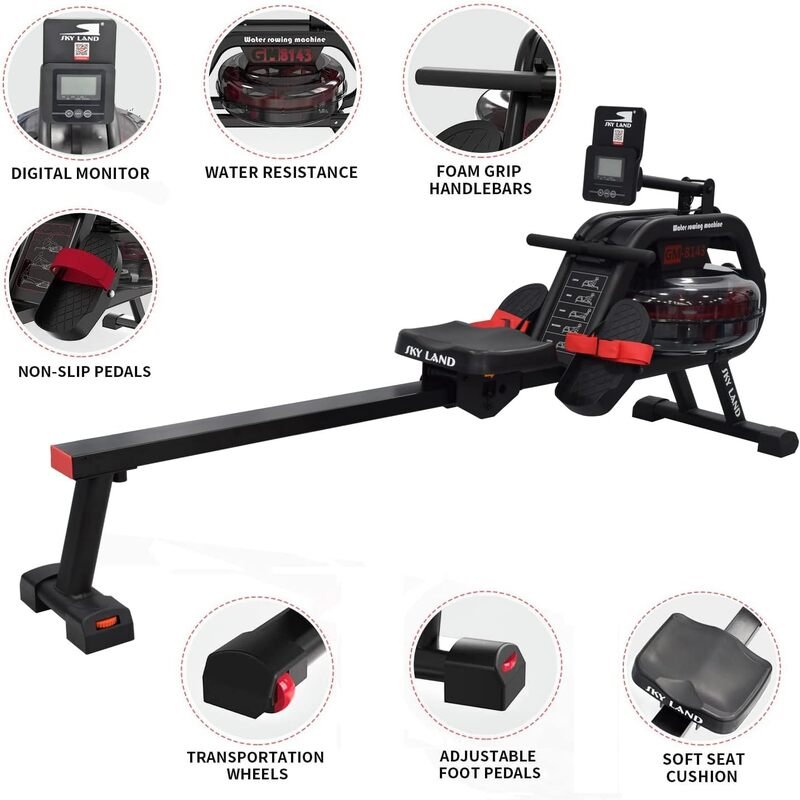 SkyLand Water Rowing Machine – Smooth & Quiet Rowing with Bluetooth App, LCD Monitor, 130Kg Capacity - Water Resistance  Best Price in Abu Dhabi