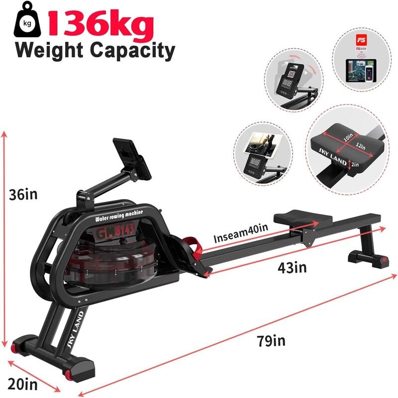 SkyLand Water Rowing Machine – Smooth & Quiet Rowing with Bluetooth App, LCD Monitor, 130Kg Capacity - Water Resistance  Best Price in Abu Dhabi