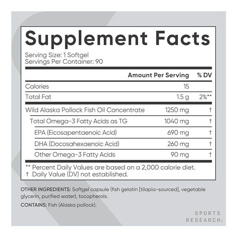 Sports Research Triple Strength Omega 3 Fish Oil - 1250 mg 90 Softgels Best Price in Dubai