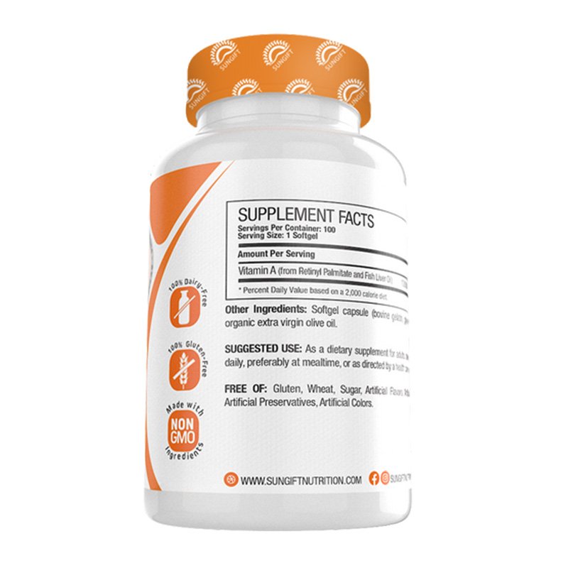Sungift Nutrition Vitamin A 10000 IU 100 Tabs Best Price in Dubai
