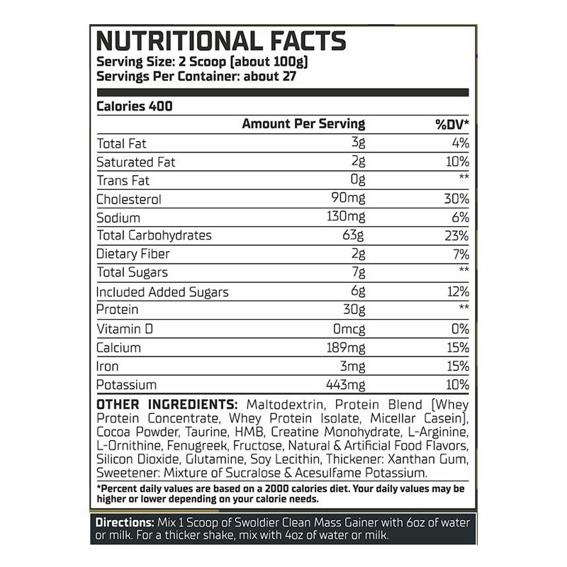 Warzone Swoldier Clean Mass Gainer 27 Servings - Milk Chocolate Best Price in Dubai