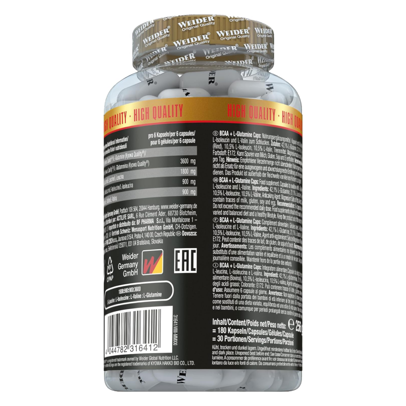 Weider BCAA + L-Glutamine Caps 180 Best Price in Dubai