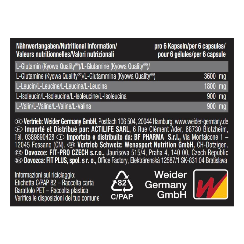 Weider BCAA + L-Glutamine Caps 180 Best Price in Abu Dhabi